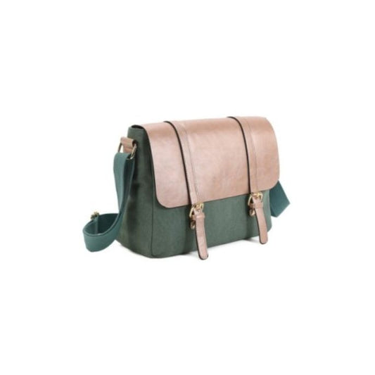 Seitenansicht coole Grün Messenger-Tasche zweifarbig Kunstleder Canvas Mix