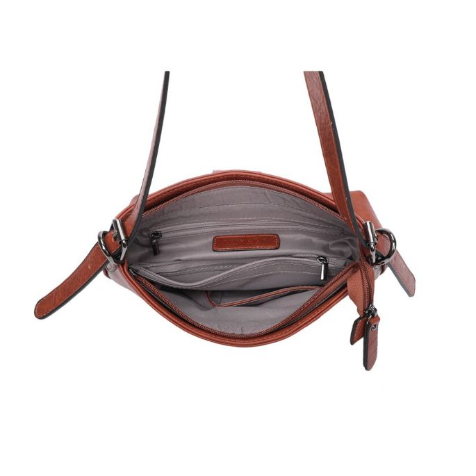 Draufsicht Innenansicht Camelfarbene Designer Handtasche geräumig stabil mit Metall Details