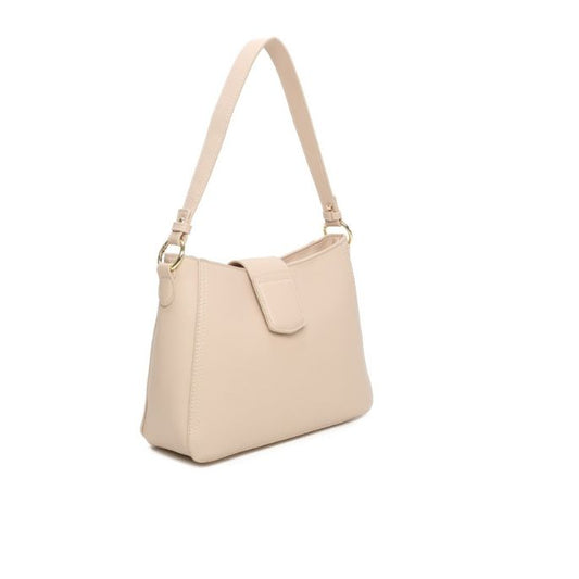 Seitenansicht stylische moderne Tragetasche mit Magnetklappverschluß , in beige oder taupe