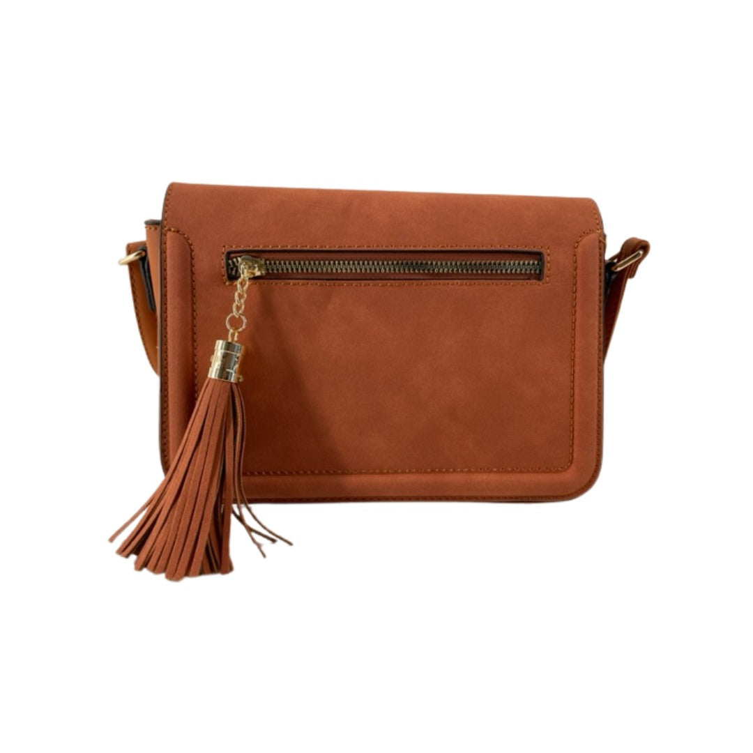 Braun Damen Umhängetasche crossbag mit schönen Details, Reißverschluß mit Quaste