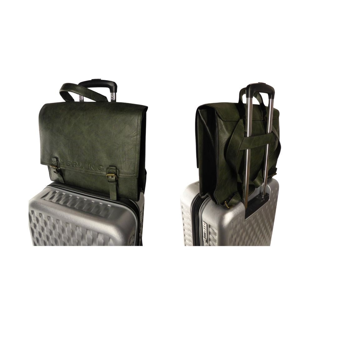 Trolleyfunktion Wasserfester Kunstleder dunkelgrün Business Laptop Backpack mit stabilem Griff und Magnetverschluss