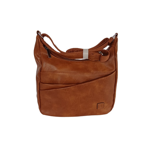 Vielseitige Schultertasche mit stilvollem Design und vielen Fächern bronze braun