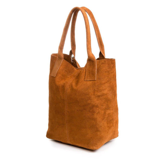 Seitenansicht Damen-Mehrzweckumhängetasche  aus Wildleder zweiteilig Innentasche an Kette mit Qauster