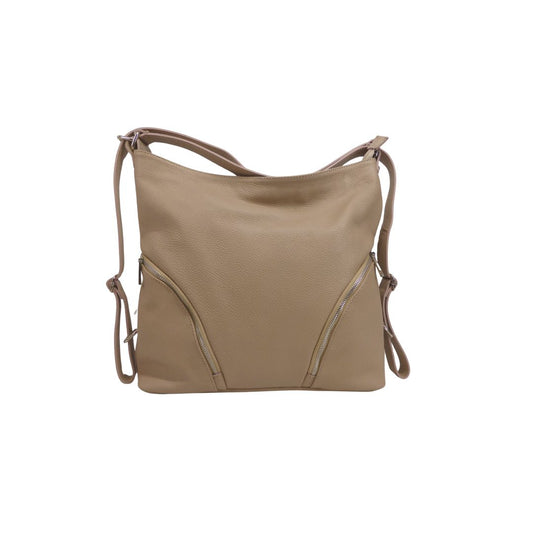 Damen Leder Umhängetasche mit Rucksackfunktion beige  Fronttaschen interessant