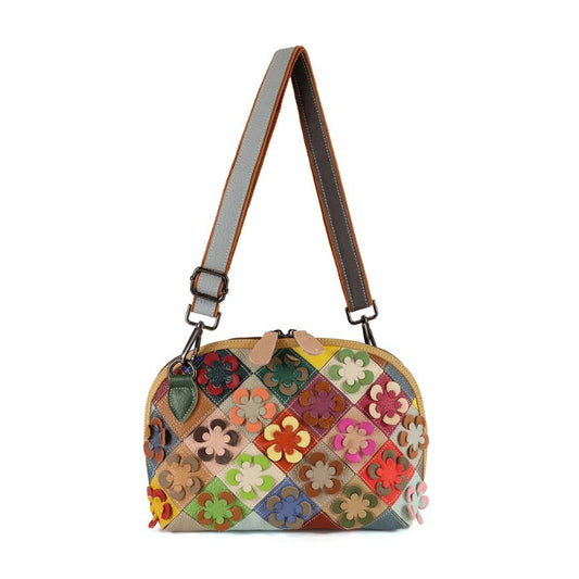 elegante italienische Leder Handtasche mit floralem Design mehrfarbig