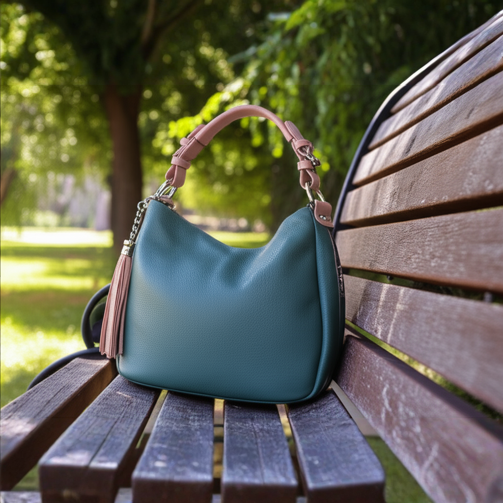 Mittelgroße Leder Shopper-Tasche mit praktischen Seitentaschen für Damen