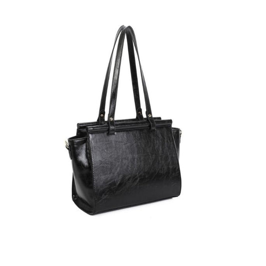 Seitenansicht moderne Handtasche Vintage Style, mattglanz schwarz