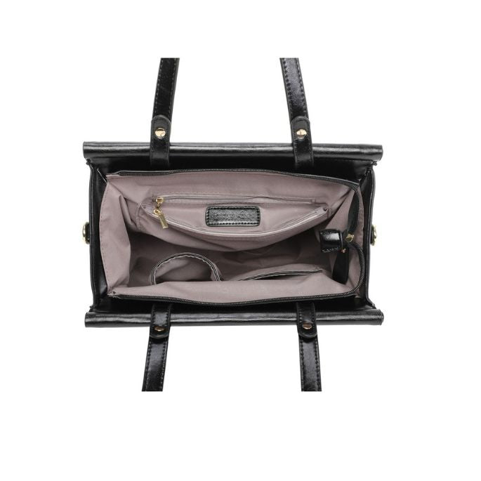 Draufsicht moderne Handtasche Vintage Style, mattglanz schwarz