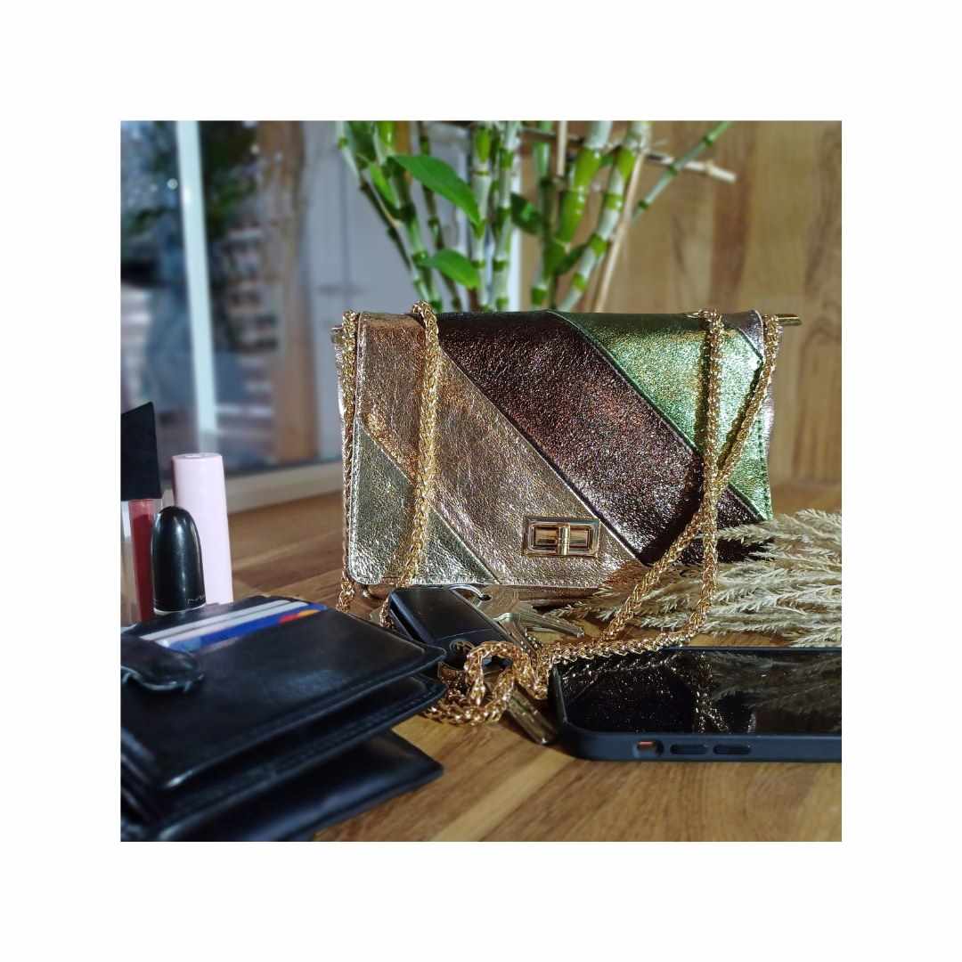 Stilvolle Abendtasche Leder Gold  Bronze mit Kette goldfarben für besondere Anlässe