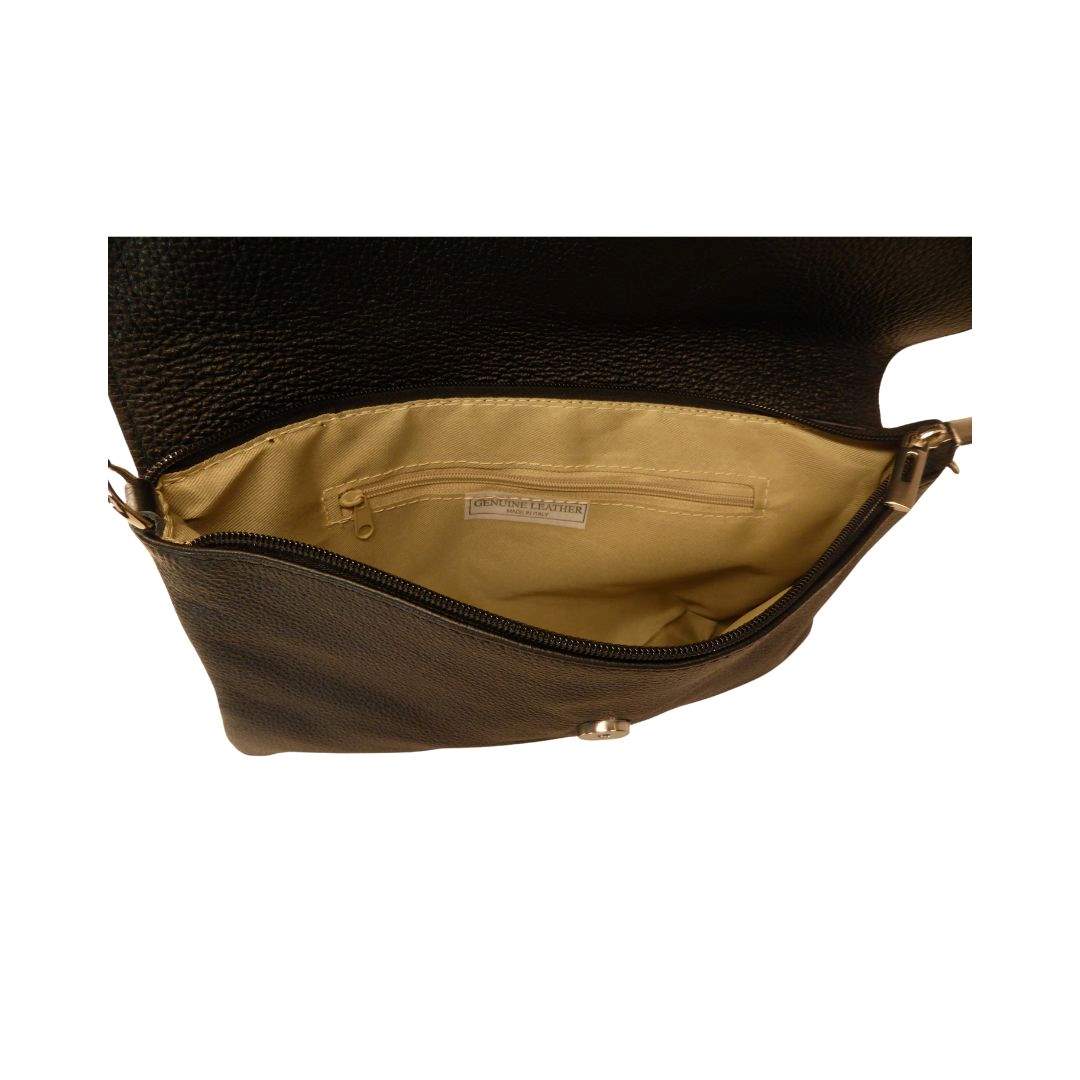 Draufsicht / Innenansicht Elegante Schwarze Handtasche aus echtem Leder mit Magnetverschluss für stillvolle Damen