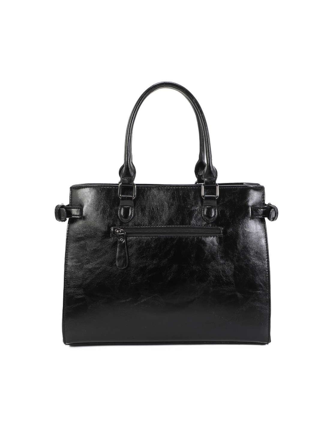 Damen Büro-Tasche Elegante Tote praktisch schwarz Rückseite mit Reißverschlussfach