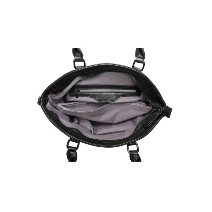 Draufsicht Innenansicht elegante Drei Fächer Umhängetasche, stabil , geräumig