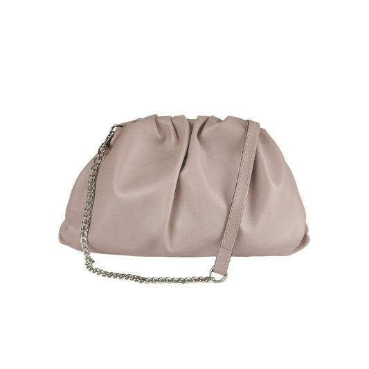 modische italienische beige Leder Partytasche mit Metallkette