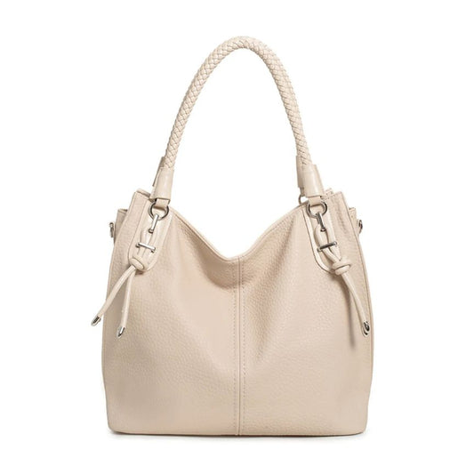 Trendige Damen Shopper-Tasche mit edlen webdesign Griffe und Metaldetails beige groß