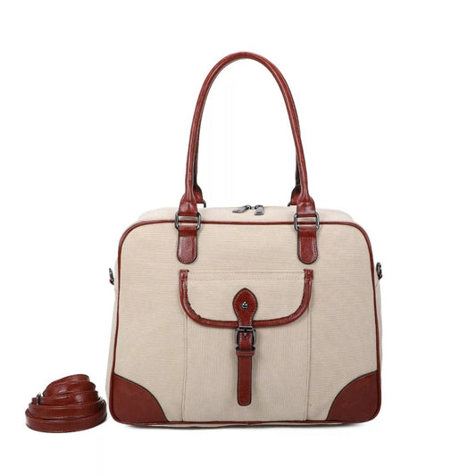 Beige Reisetasche kompatibel mit Trolleyhalterung mit Vordertasche für Reisedokumente