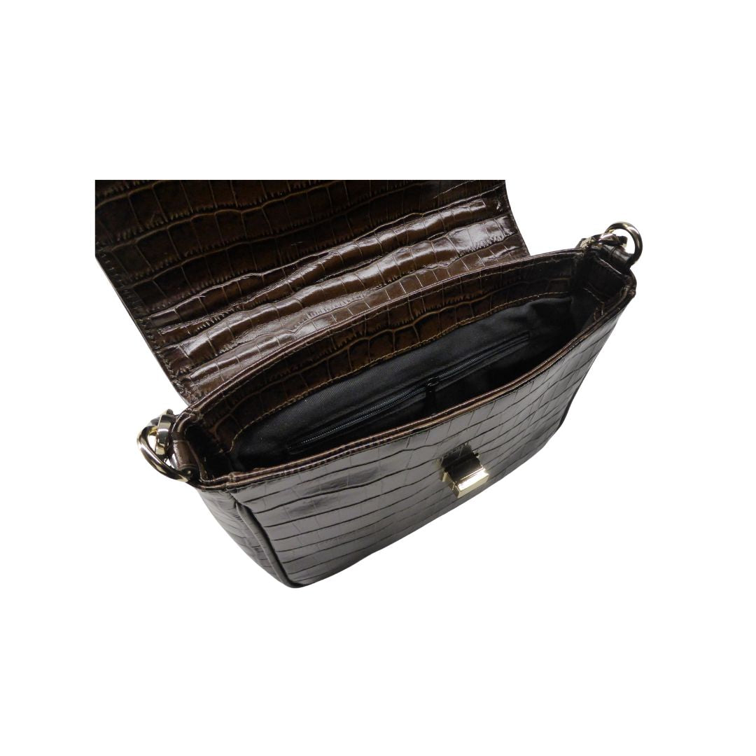 Draufsicht / Innenansicht Elegant Schultertasche Echtes Leder Alligatorgravur