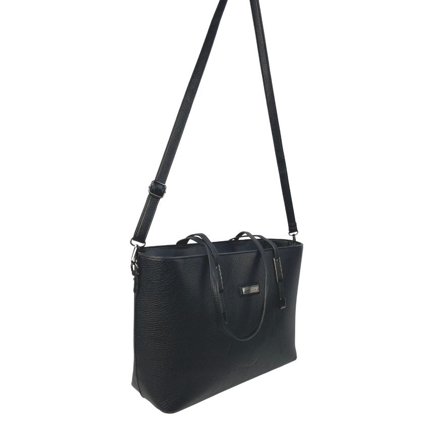 Damen Arbeitstasche elegante Tote-Bag Schwarz  Tragegurt