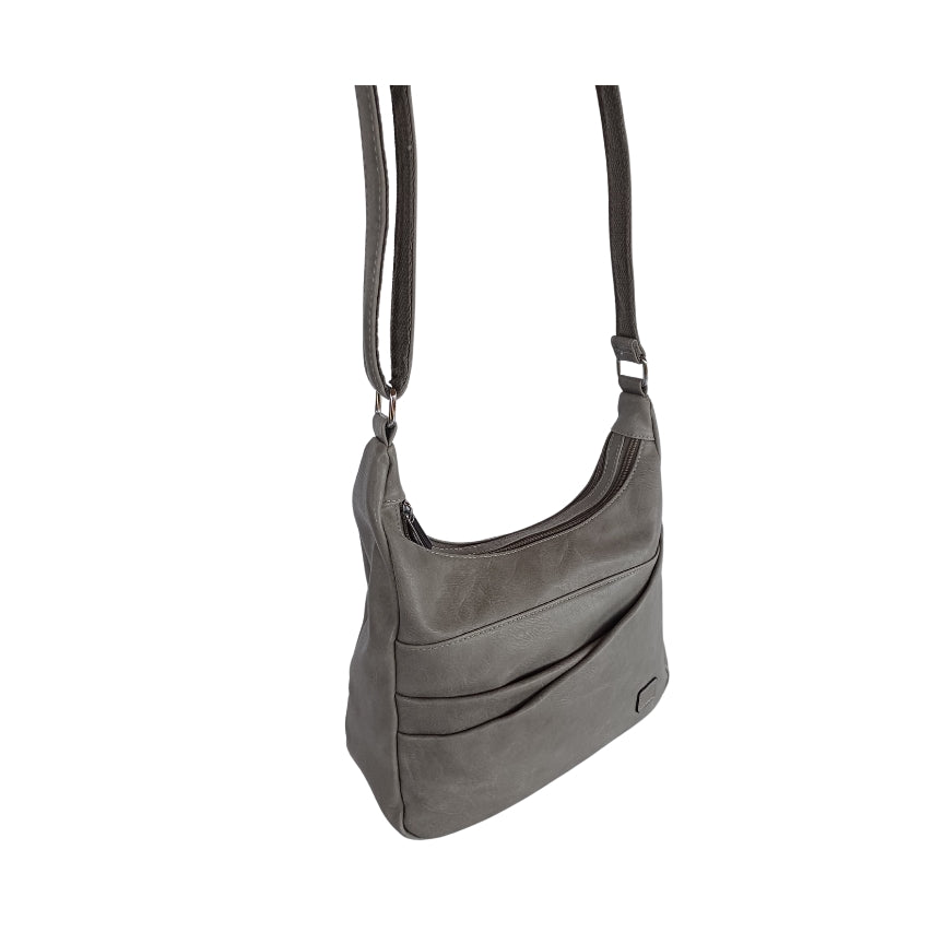 Damen Umhängetasche viele Fächer Crossbodybag grau