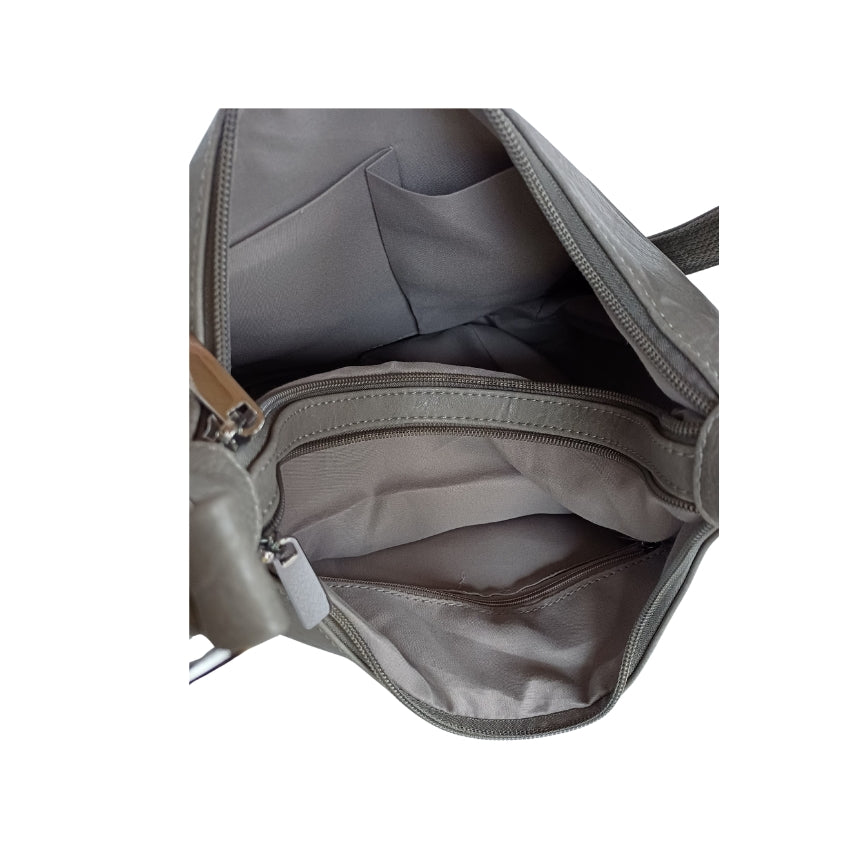 Damen Umhängetasche viele Fächer Crossbodybag grau Innenfächer