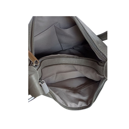 Damen Umhängetasche viele Fächer Crossbodybag grau Innenfächer