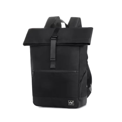 Schwarzer geräumiger wasserfester Rucksack aus 100% recyceltem Polyster  