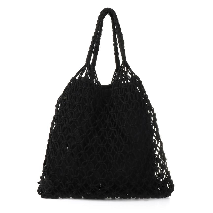 Lässige grobgewebte Strandtasche  Schwimmbadtasche schwarz