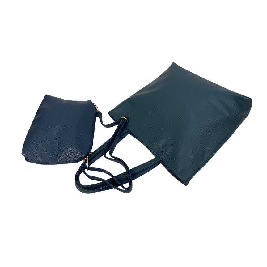 Damen Shopper Umhängetaschen 2-teiliges Set blau liegend