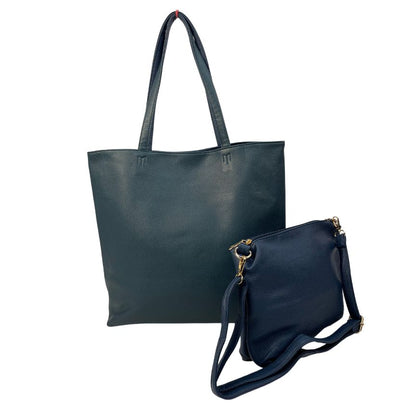 Damen Shopper Umhängetaschen 2-teiliges Set blau Vorderansicht