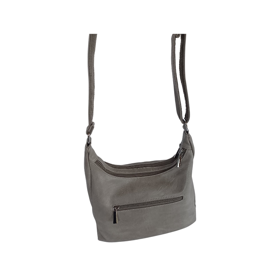 Damen Umhängetasche viele Fächer Crossbodybag grau Rückseite