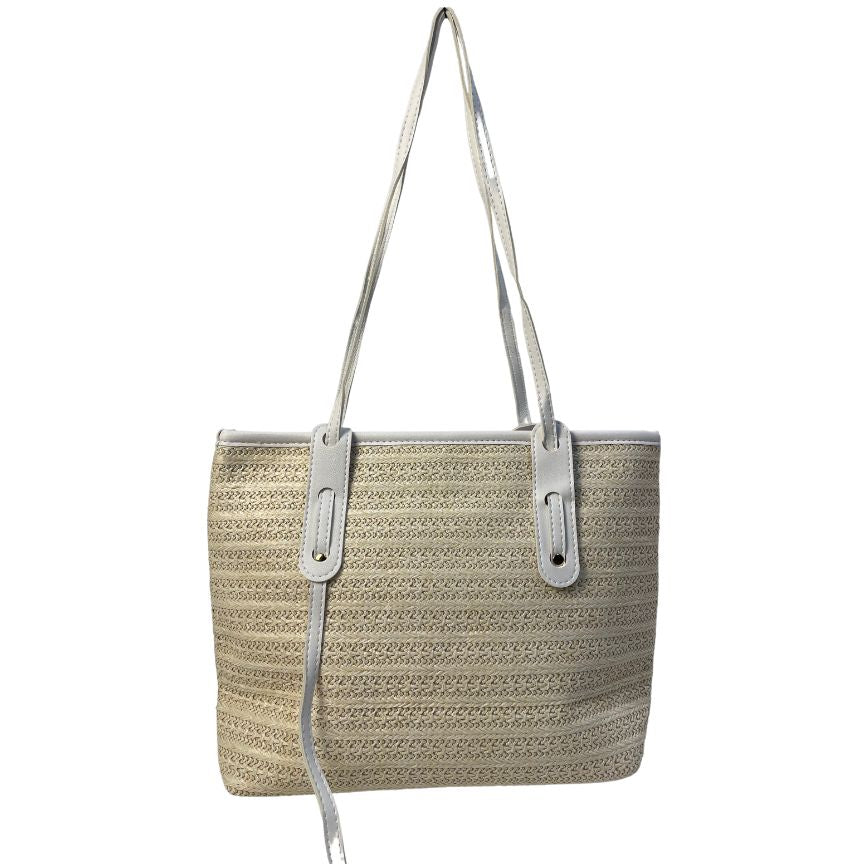 Gewebte  Einkaufstasche Sommertasche beige weich summer Rückseite