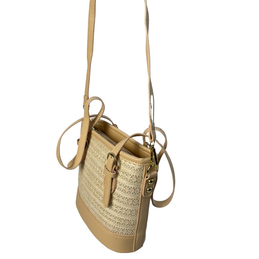 Gewebte Damen Crossbodybag klein Sommertasche rosa Seitenansicht