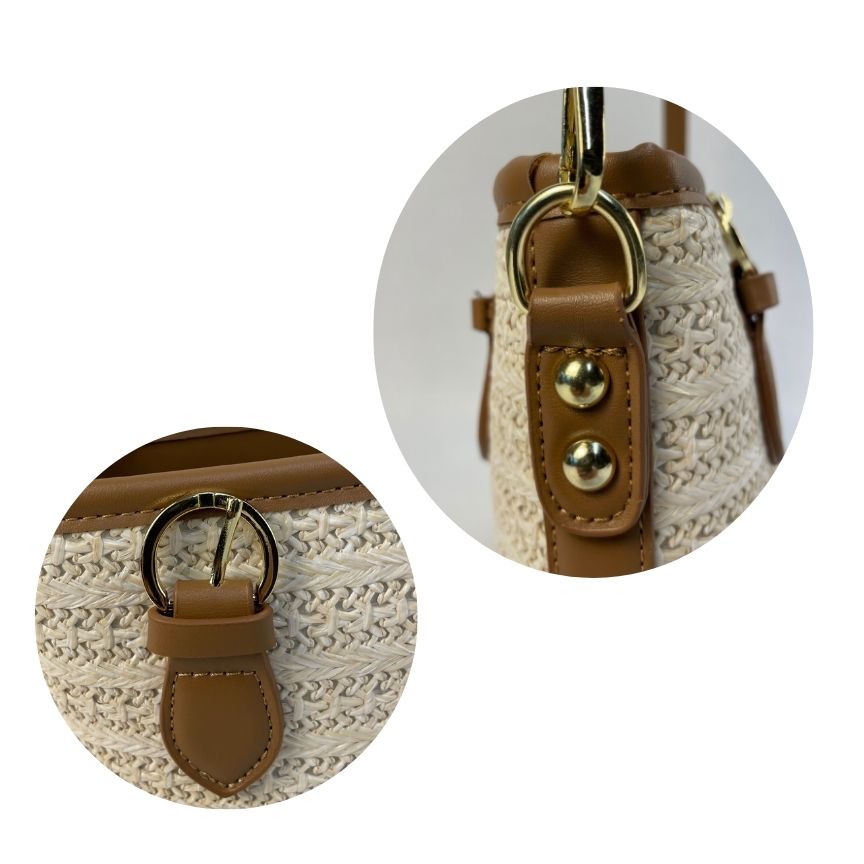 Gewebte Damen Crossbodybag klein Sommertasche Beschläge Metall