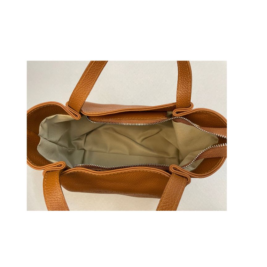 Elegante Handtasche Italienische Leder Umhängetasche bronze Innenansicht