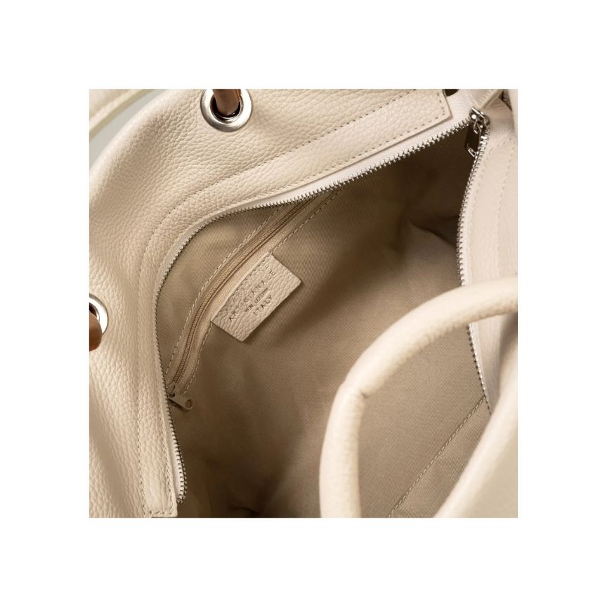 Beige Italienische Leder Umhängetasche Innenansicht