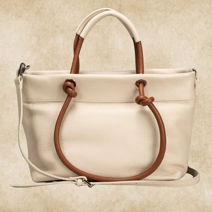 Beige Italienische Leder Umhängetasche Vorderansicht