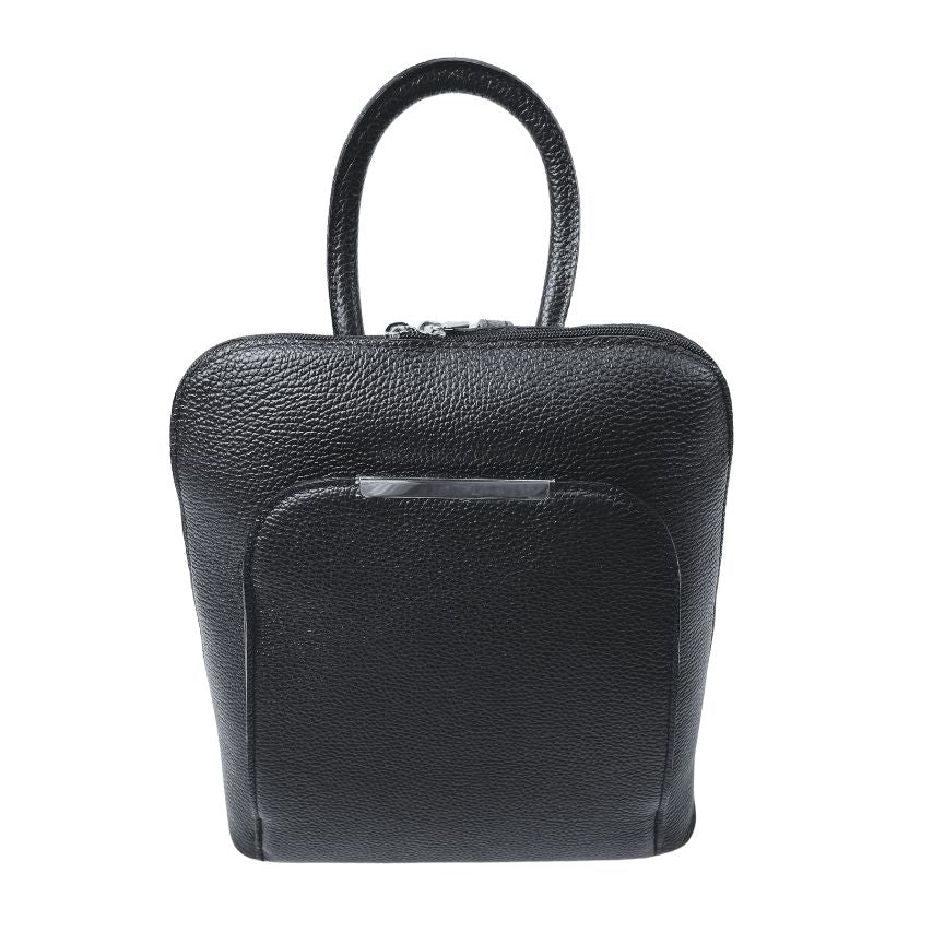 Eleganter Italienischer Damen Lederrucksack schwarz Vorderansicht