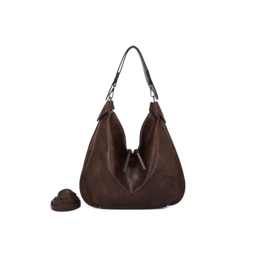 Elegante Damen Braun PU Lederhandtasche mit stabilen Griffen und abnehmbaren Riemen