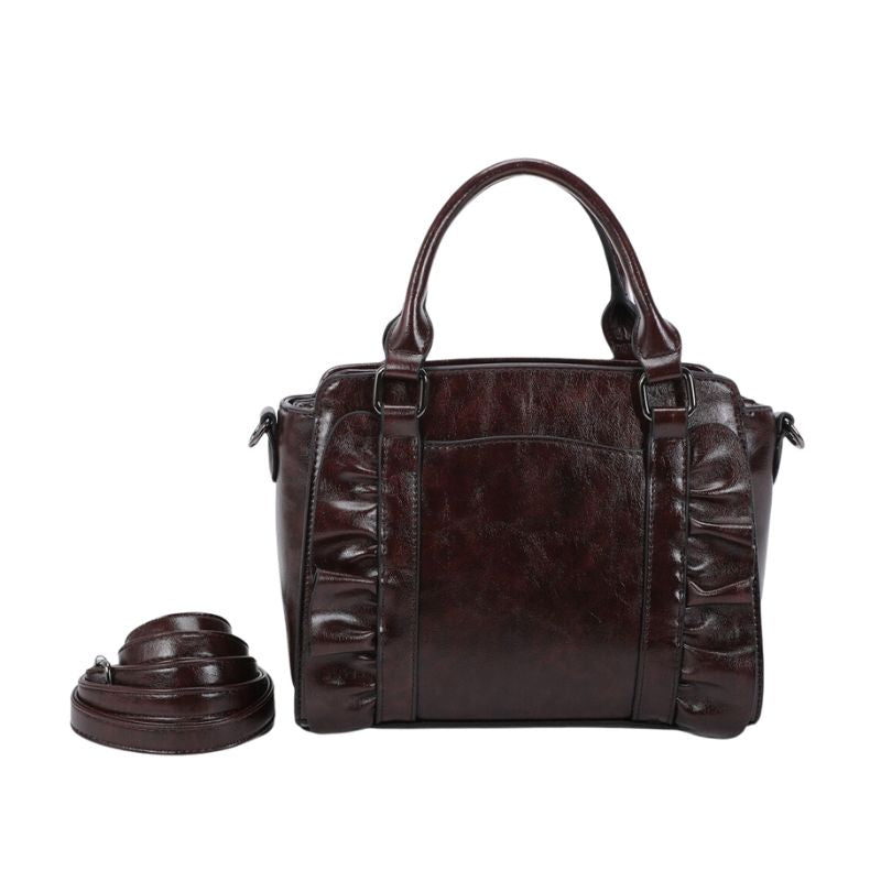 Elegante Damen Umhängetasche Raff-Design mit stabilen Tragegriffen braun