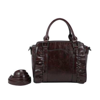 Elegante Damen Umhängetasche Raff-Design mit stabilen Tragegriffen braun