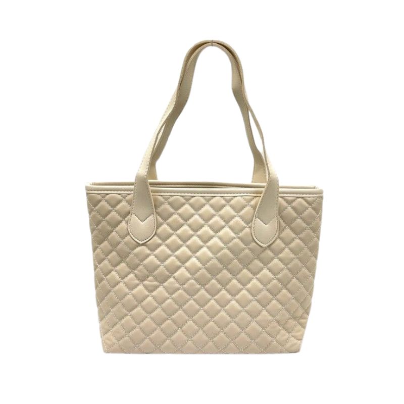Kariertes Damen Umhängetasche Shopper mit einzelfach und tragegriffen für Alltags und Shoppen weiß beige