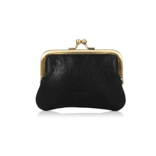 Vintage Leder Coin-Bag Geldbörse Schwarz