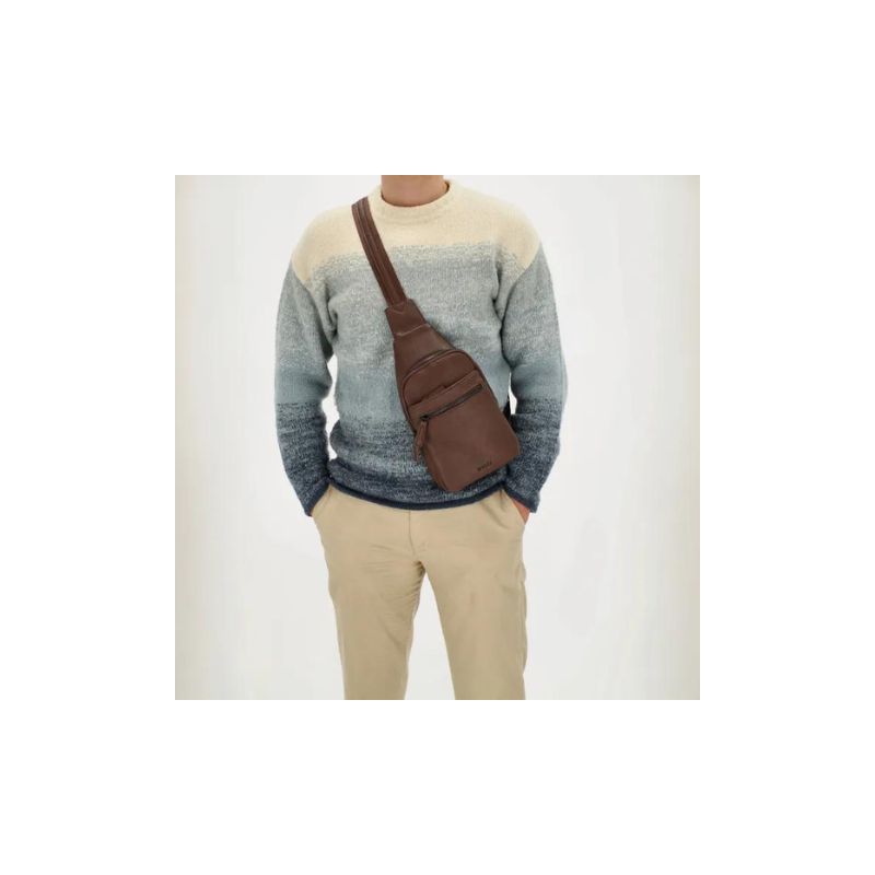 Top-Man Sling Bag Schultertasche modern braun Vorderansicht