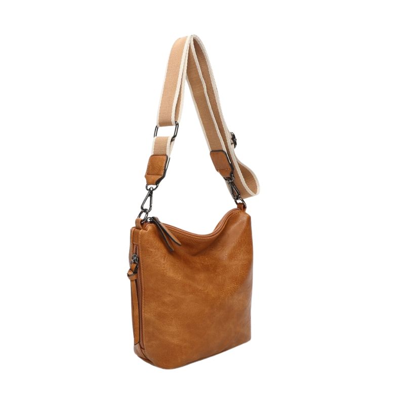 Damen Einkaufstasche Shopper mit breitem Gurt und schöne Designdetails bronze braun