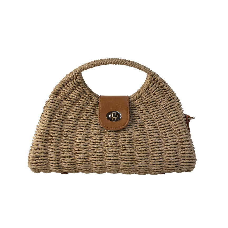 Elegante Damen Strohtasche Sommertasche braun Vorderansicht