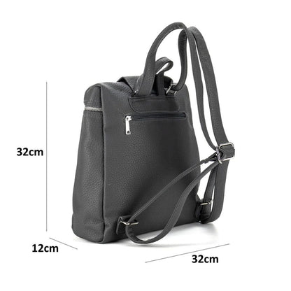 Schlichter Damen Alltagsrucksack Handgepäck schwarz Seitenansicht Abmessungen