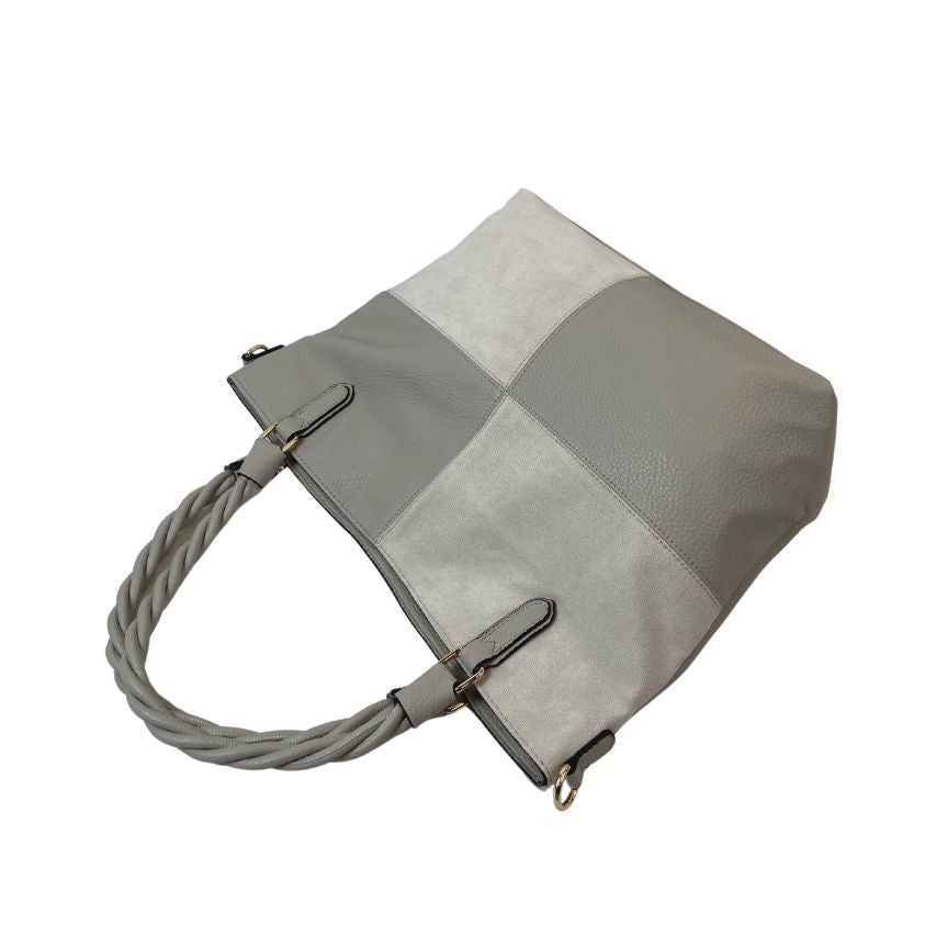 Damen Umhängetasche matt glänzend Tragetasche Seiloptik beige