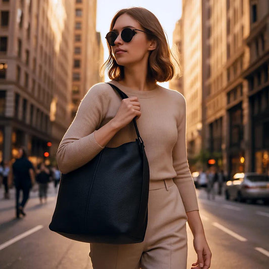 Damen Leder-Shoppertasche mit Seitentasche und Henkel für Alltag & Büro