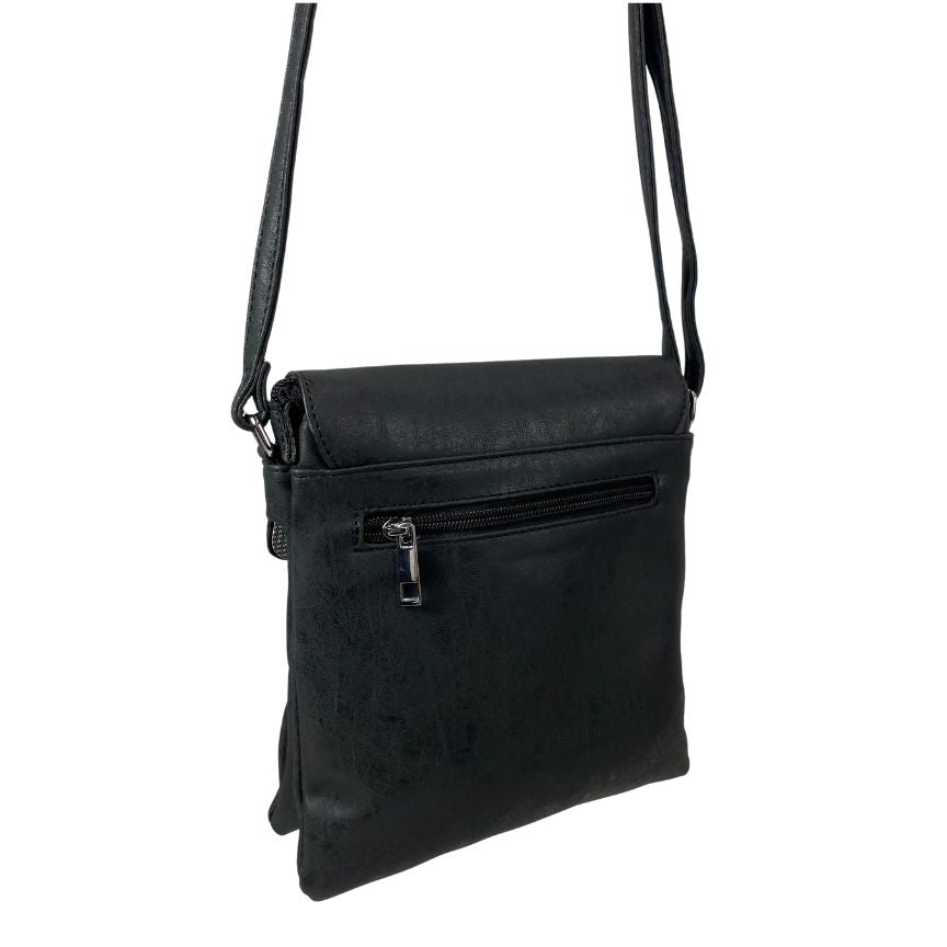Damen Crossbody Bag Umhängetasche mittelgroß schwarz Rückseite