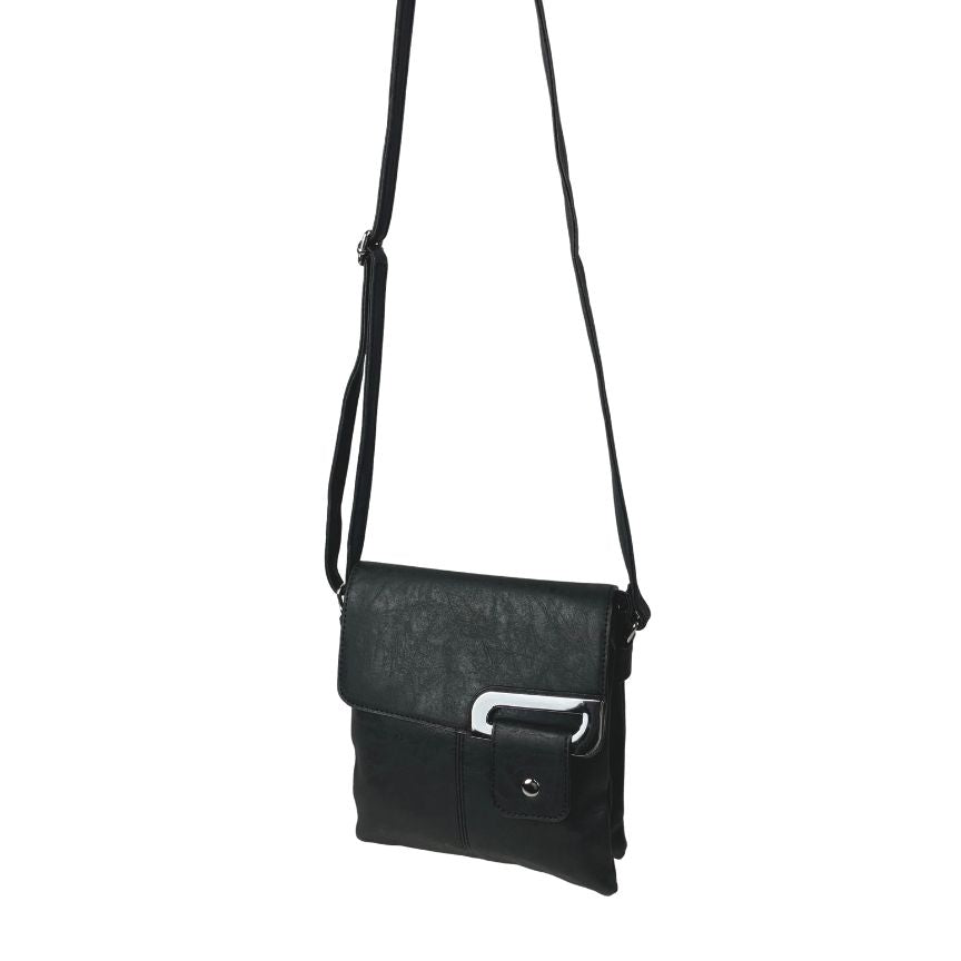 Damen Crossbody Bag Umhängetasche mittelgroß schwarz hängend