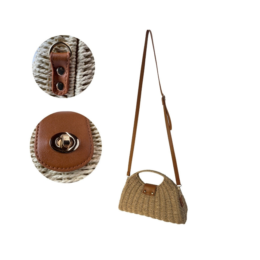 Elegante Damen Strohtasche Sommertasche Metallbeschläge